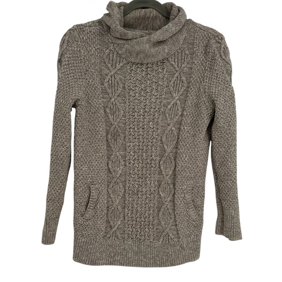 LL Bean Signature Cotton Fisherman Sweater Women's Size Medium Gray Funnel Neck - Picture 1 of 9